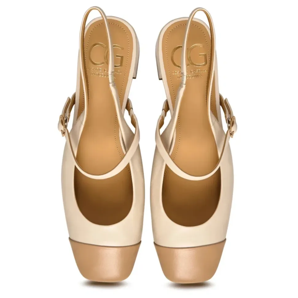 Zapatos de Salón Destalonados con Tacón Bloque Marisol - Beige Claro