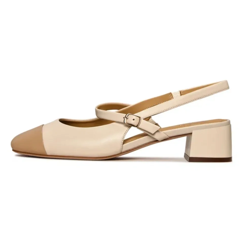 Zapatos de Salón Destalonados con Tacón Bloque Marisol - Beige Claro