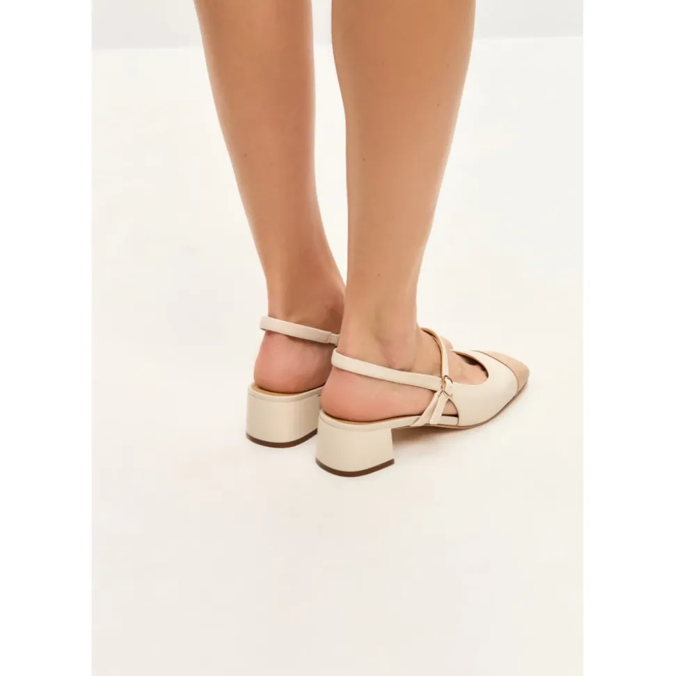 Zapatos de Salón Destalonados con Tacón Bloque Marisol - Beige Claro