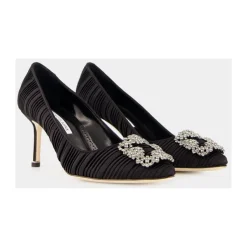 Zapatos de Satén Negro con Hebilla de Cristal