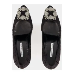 Zapatos de Satén Negro con Hebilla de Cristal