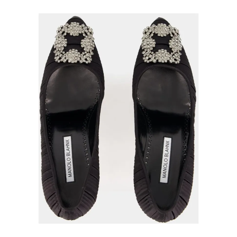Zapatos de Satén Negro con Hebilla de Cristal