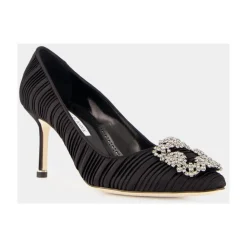 Zapatos de Satén Negro con Hebilla de Cristal