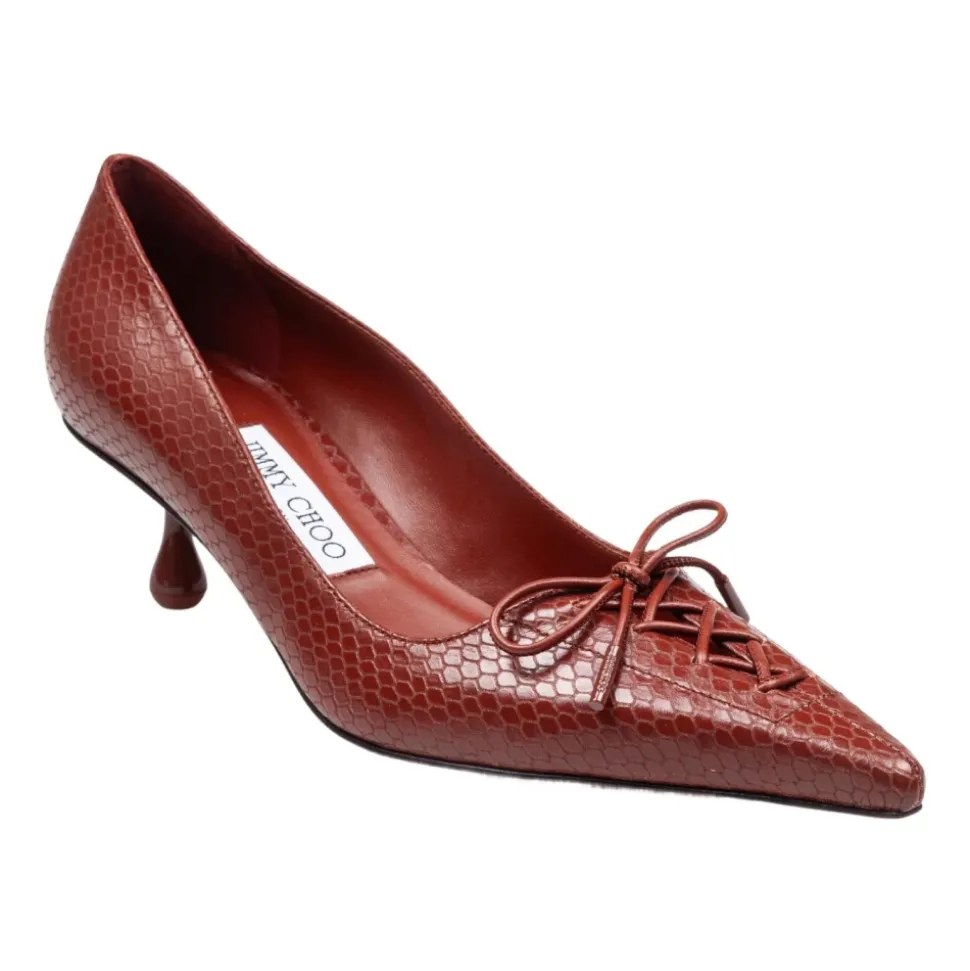 Zapatos de Tacón Cognac de Cuero con Puntera