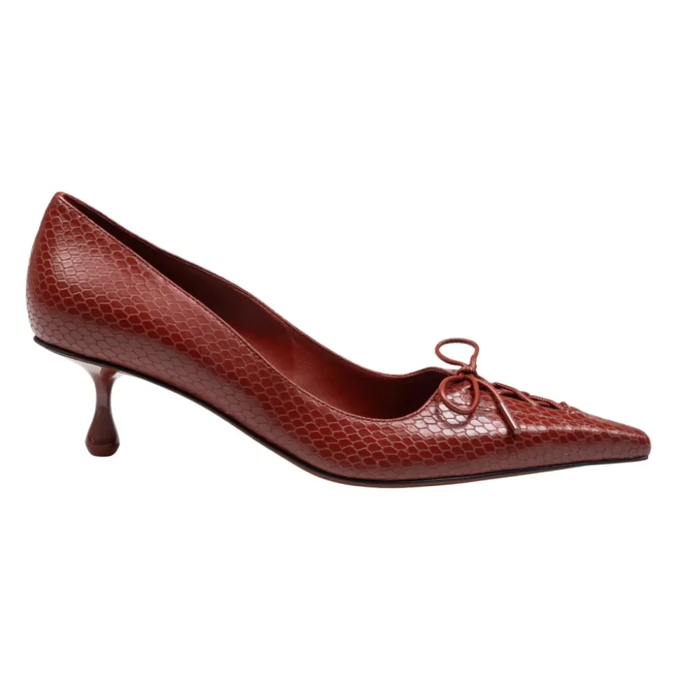 Zapatos de Tacón Cognac de Cuero con Puntera