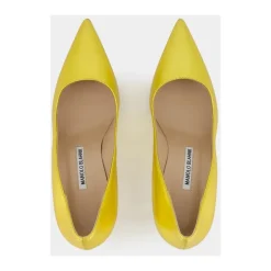 Zapatos de Tacón de Cuero Amarillo con Puntera