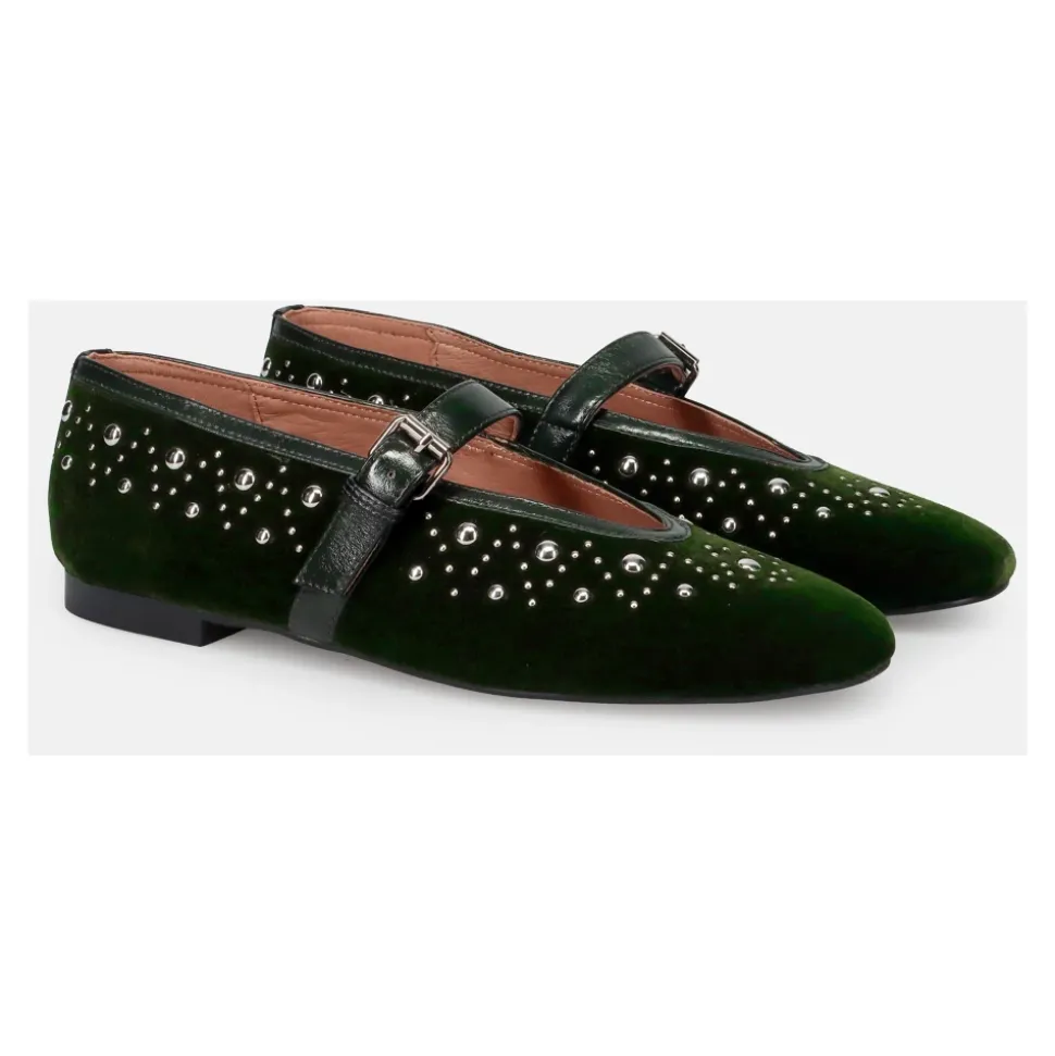 Zapatos Mary Jane de terciopelo verde