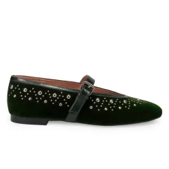 Zapatos Mary Jane de terciopelo verde